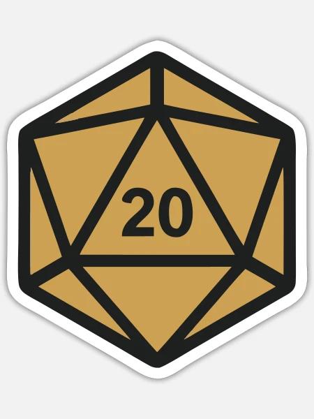D20 Wuerfel Rollenspiel Icon - Sticker Größe S (10 x 10 cm) - Mattweiß
