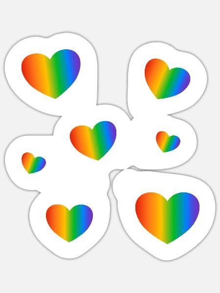 Rainbow Hearts LGBT-Stolz - Sticker Größe S (10 x 10 cm) - Mattweiß