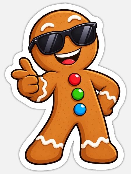 Coole Lebkuchenmann mit Sonnenbrille - Sticker Größe S (10 x 10 cm) - Mattweiß