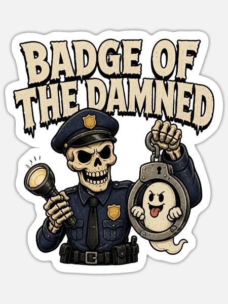 Abzeichen der Verdammten – Lustige Halloween-Polizei - Sticker Größe S (10 x 10 cm) - Mattweiß