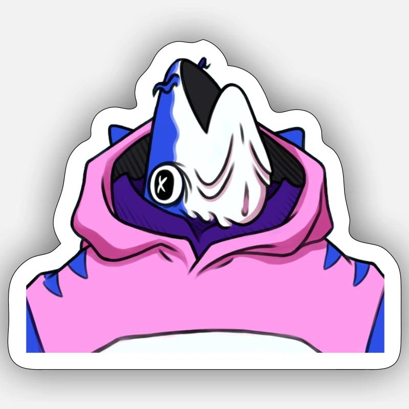 Poisson avec pull - Sticker taille S (10 x 10 cm) - blanc mat