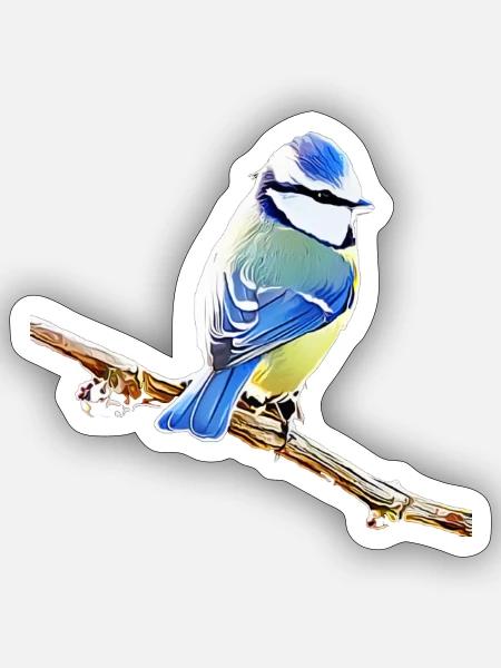 Blau – Vogelillustration - Sticker Größe S (10 x 10 cm) - Mattweiß