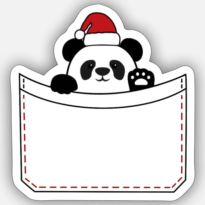 Panda pocket christmas hat - Sticker size S (10 x 10 cm) - white matte