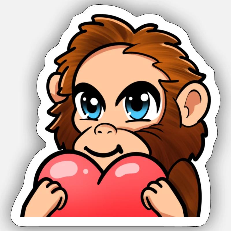Affe mit Herz - Sticker Größe S (10 x 10 cm) - Mattweiß