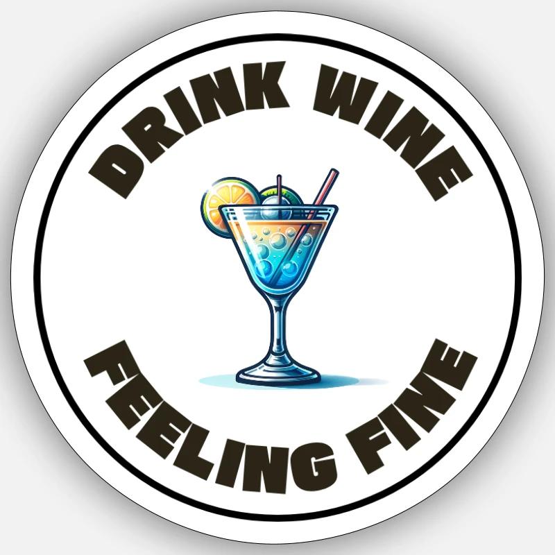 Drink Wine, Feeling Fine - Sticker Größe S (10 x 10 cm) - Mattweiß