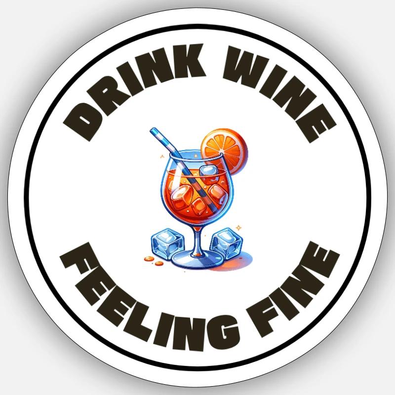 Drink Wine, Feeling Fine - Sticker Größe S (10 x 10 cm) - Mattweiß