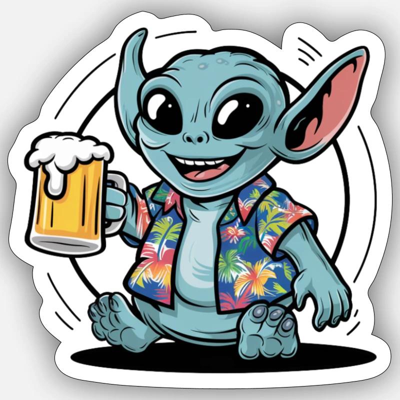 Alien Bier Geschenk - Sticker Größe S (10 x 10 cm) - Mattweiß