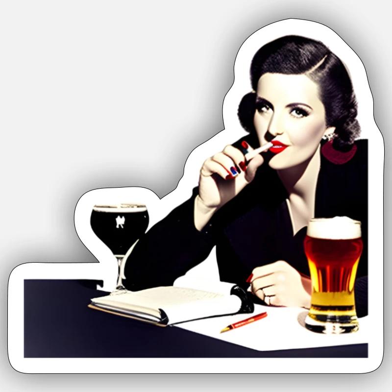 Frau mit Zigarette und Bier - Sticker Größe S (10 x 10 cm) - Mattweiß