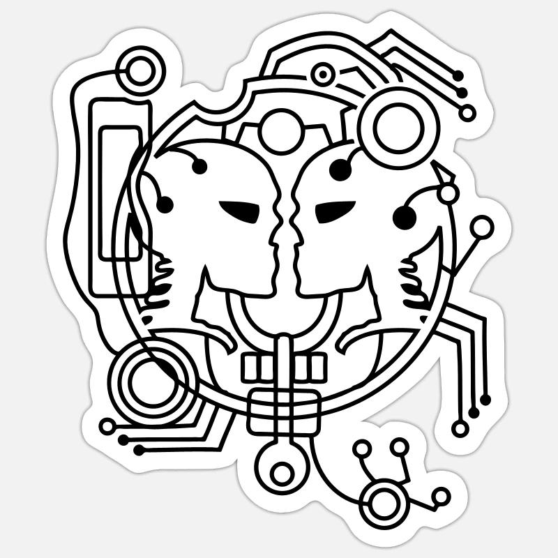 Cyber amour Skull - Sticker taille S (10 x 10 cm) - blanc mat