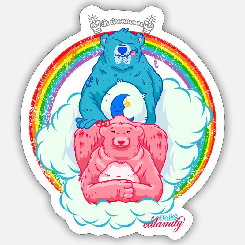 Ours coquins - Sticker taille S (10 x 10 cm) - blanc mat