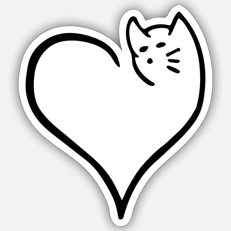Chat dans coeur - Sticker taille S (10 x 10 cm) - blanc mat