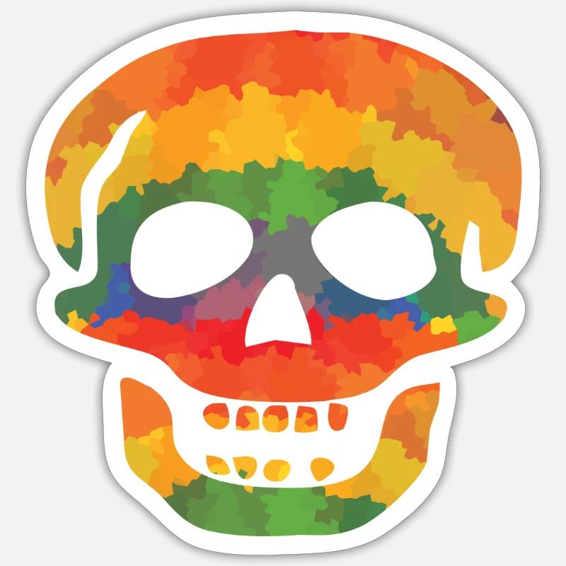 Farvet dødningehoved - Sticker størrelse S (10 x 10 cm) - mat hvid