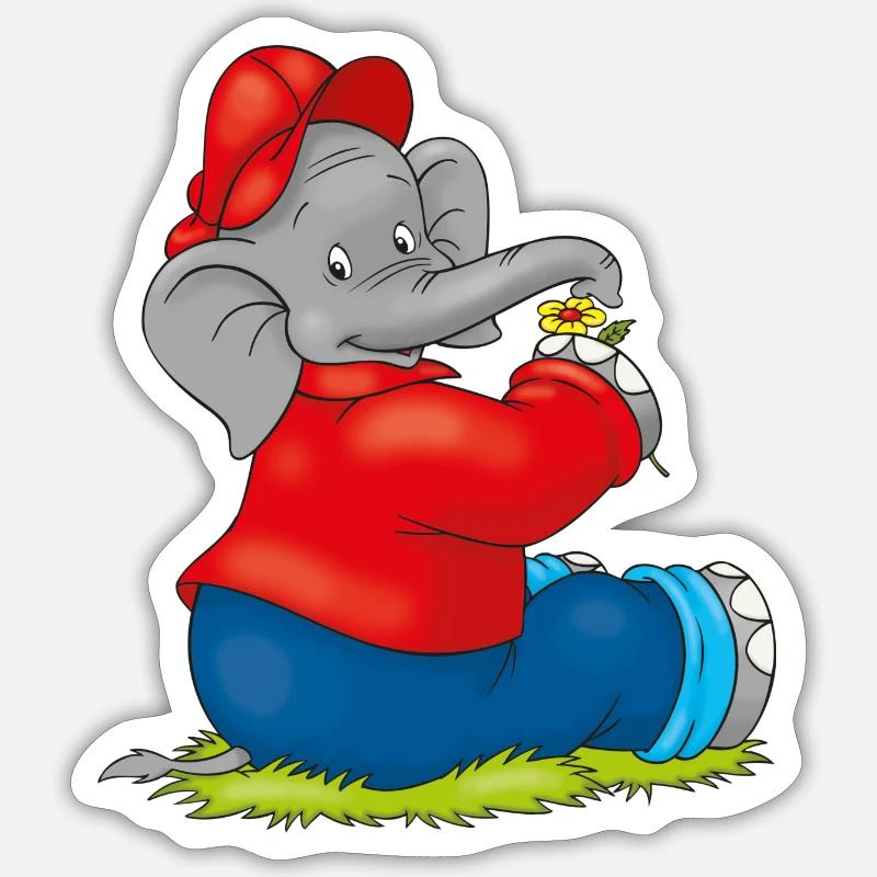 Benjamin Blümchen sitzt auf der Wiese Sticker Größe S (10 x 10 cm)