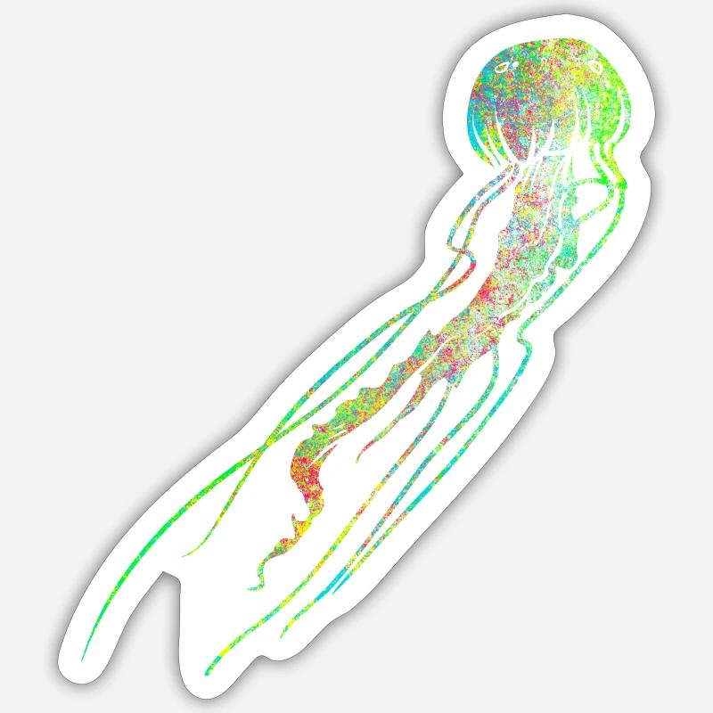 Méduse couleur néon - Sticker taille S (10 x 10 cm) - blanc mat