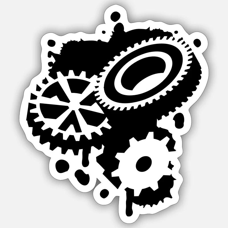 Drei Zahnräder als Graffiti - Sticker Größe S (10 x 10 cm) - Mattweiß
