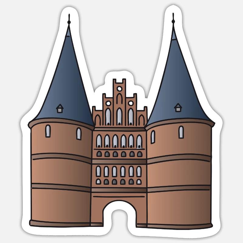 Holstentor Lübeck c - Sticker taille S (10 x 10 cm) - blanc mat