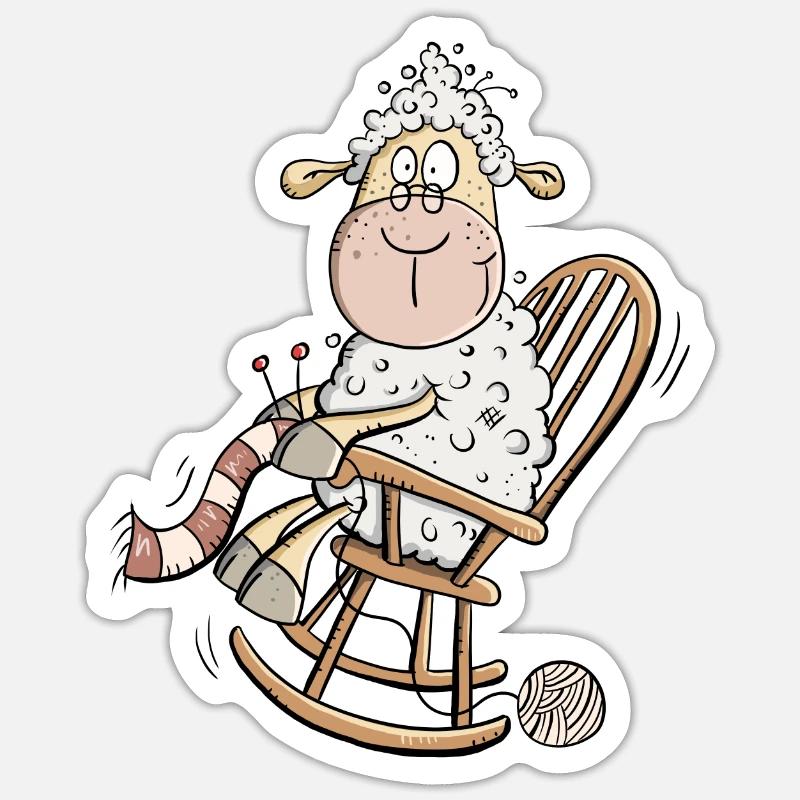 Strickendes Schaf I Oma Großmutter Fun Shirt - Sticker Größe S (10 x 10 cm) - Mattweiß