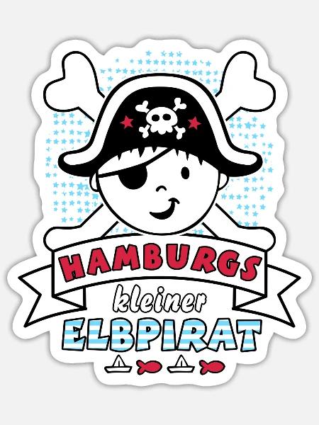 Hamburg- kleiner Elbe Pirat - Sticker Größe S (10 x 10 cm) - Mattweiß