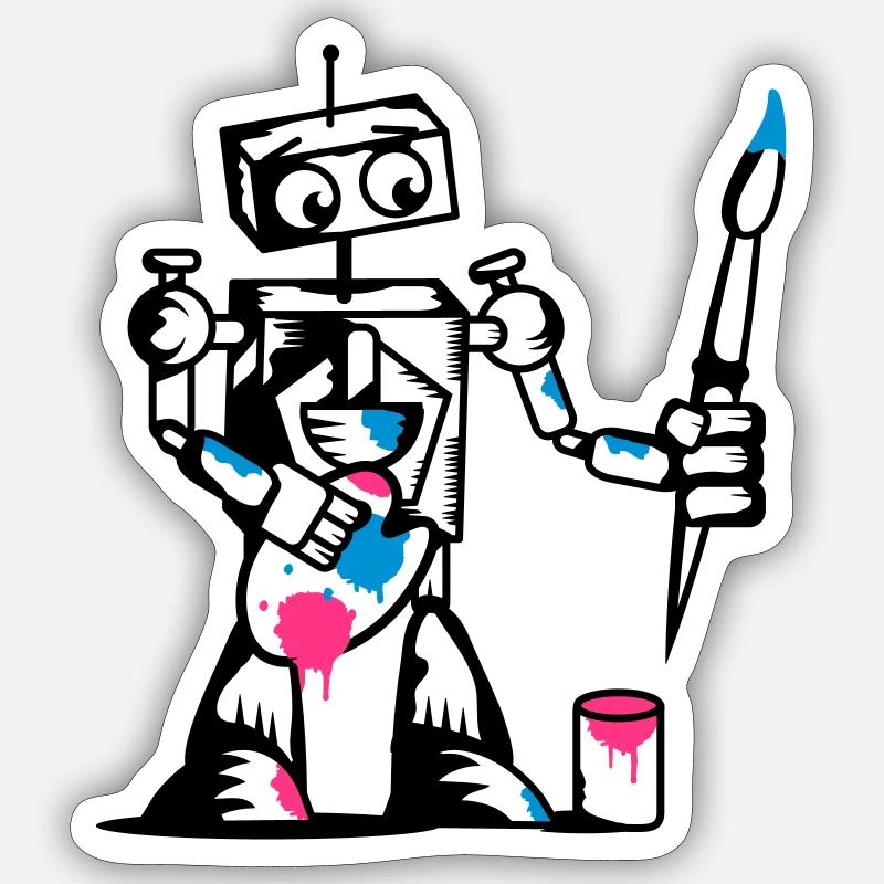A robot with a paintbrush - Sticker size S (10 x 10 cm) - white matte