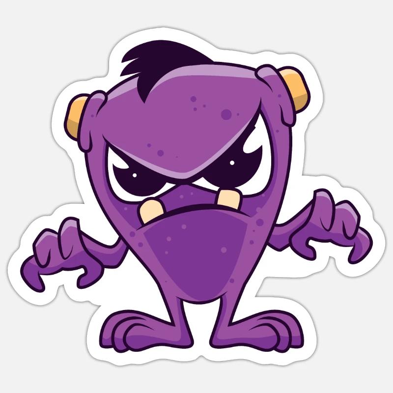 Monstre violet mauvais - Sticker taille S (10 x 10 cm) - blanc mat