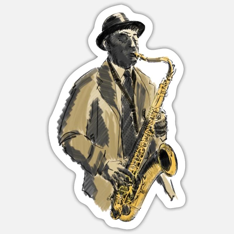 saxophon - Sticker Größe S (10 x 10 cm) - Mattweiß