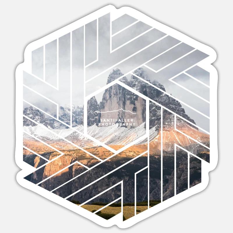 Three Peaks Dolomites hexagon - Sticker size S (10 x 10 cm) - white matte