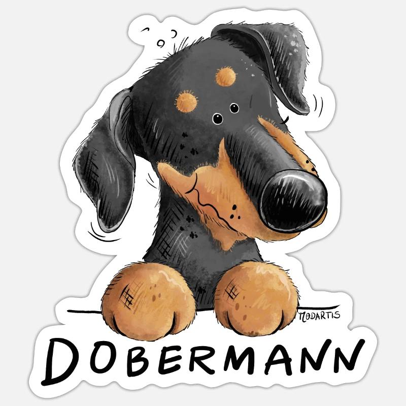 Lustiger Dobermann I Hund Comic - Sticker Größe S (10 x 10 cm) - Mattweiß