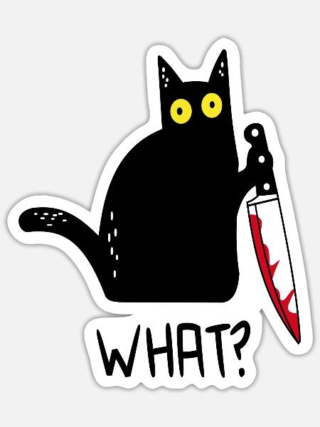 Chat noir Quoi ? - Sticker taille S (10 x 10 cm) - blanc mat