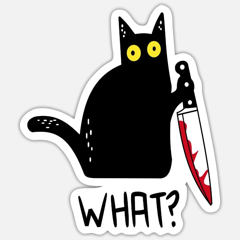 Black Cat What? - Sticker size S (10 x 10 cm) - white matte