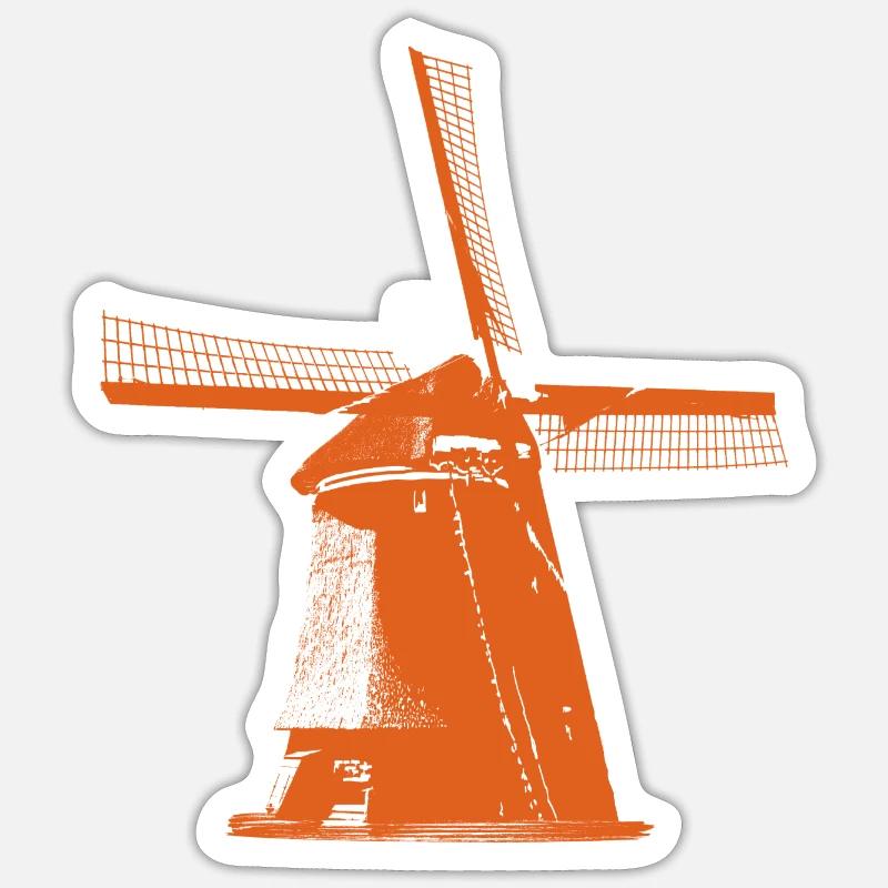 Moulin à vent Pays-Bas - Sticker taille S (10 x 10 cm) - blanc mat