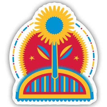 große leuchtende Sonnenblume im Blumenbeet - Sticker Größe S (10 x 10 cm) - Mattweiß - Vorne
