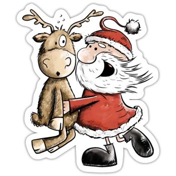 Weihnachtsmann Mit Rentier I Weihnachten Geschenk - Sticker Größe S (10 x 10 cm) - Mattweiß - Vorne