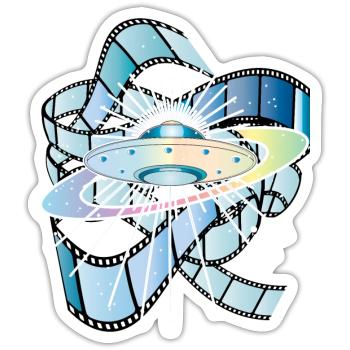 Film de science-fiction - bande de film avec OVNI - Sticker taille S (10 x 10 cm) - blanc mat - Devant