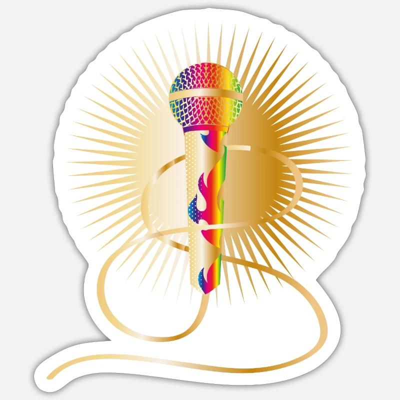 golden microphone with rainbow elements - Sticker size S (10 x 10 cm) - white matte