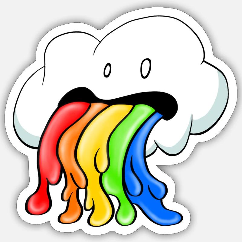 Nuage gueule de bois - arc-en-ciel - Sticker taille S (10 x 10 cm) - blanc mat