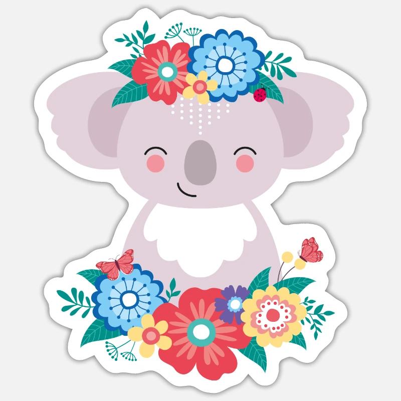 Koala avec des fleurs - Sticker taille S (10 x 10 cm) - blanc mat