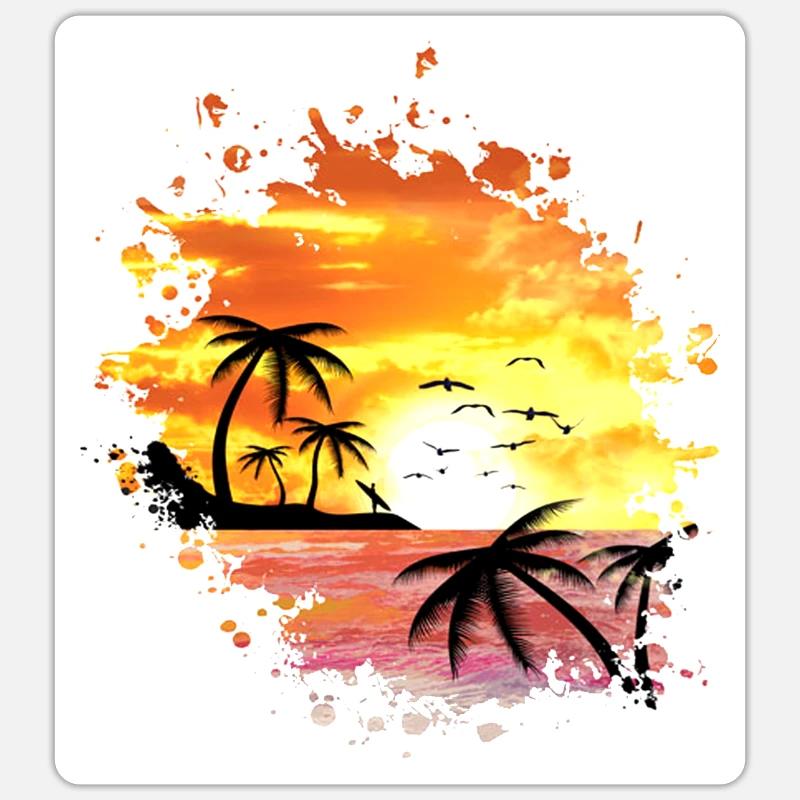 SUNSET, vacation, beach, sunset, sun - Sticker size S (10 x 10 cm) - white matte