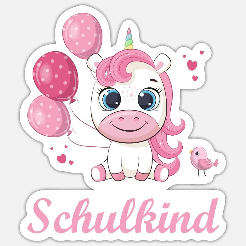 Schulkind Einhorn Glitzer Mädchen Geschenkidee - Sticker Größe S (10 x 10 cm) - Mattweiß