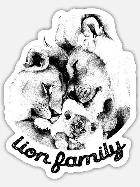Löwenfamilie - Sticker Größe S (10 x 10 cm) - Mattweiß