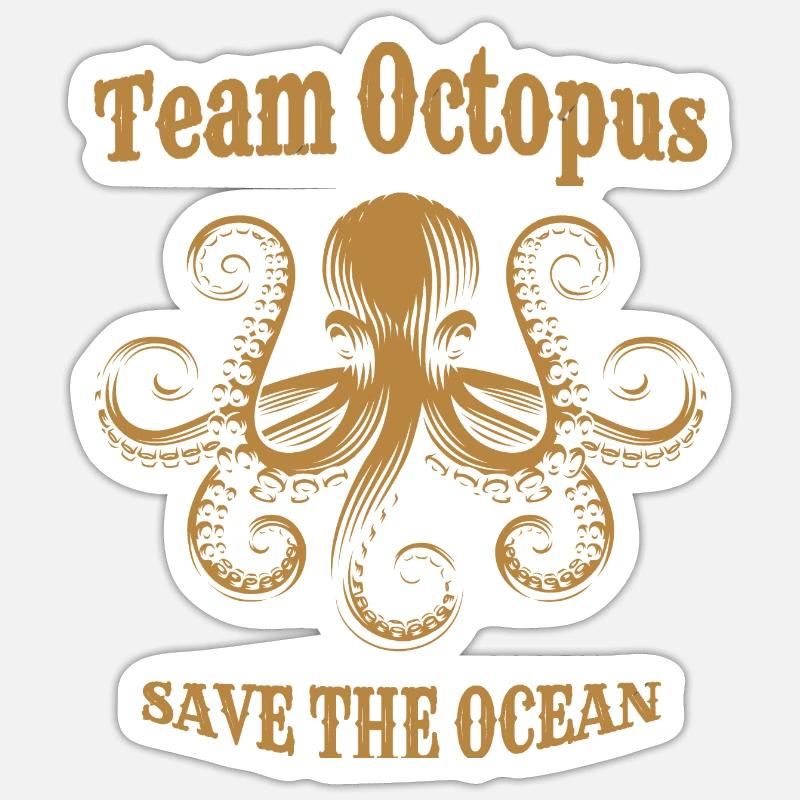 Team Octopus - Save the Ocean, Vintage Steampunk - Sticker size S (10 x 10 cm) - white matte