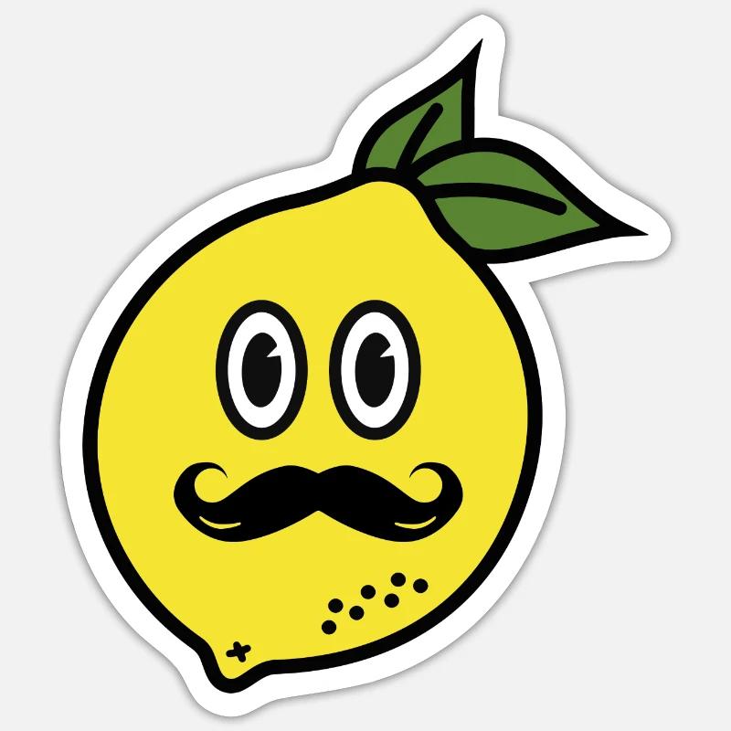 Freche Zitrone mit Schnurrbart Zeichnung Comic - Sticker Größe S (10 x 10 cm) - Mattweiß