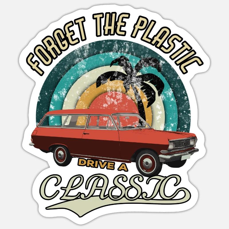 Vintage Drive the classics Oldtimer Classic Car - Sticker Größe S (10 x 10 cm) - Mattweiß