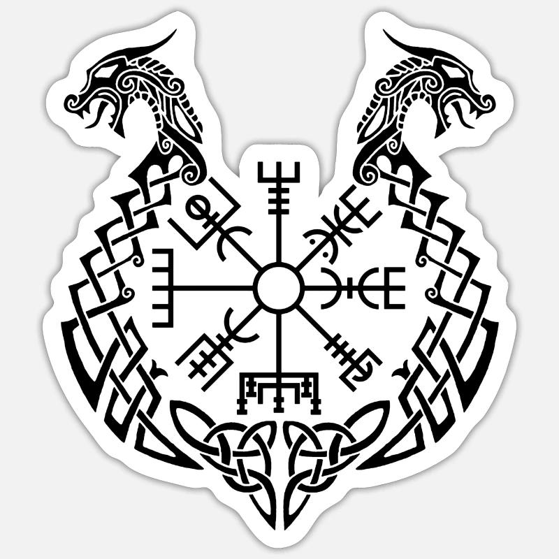 Schwarzer Drache und Wikingerkompass - Sticker Größe S (10 x 10 cm) - Mattweiß