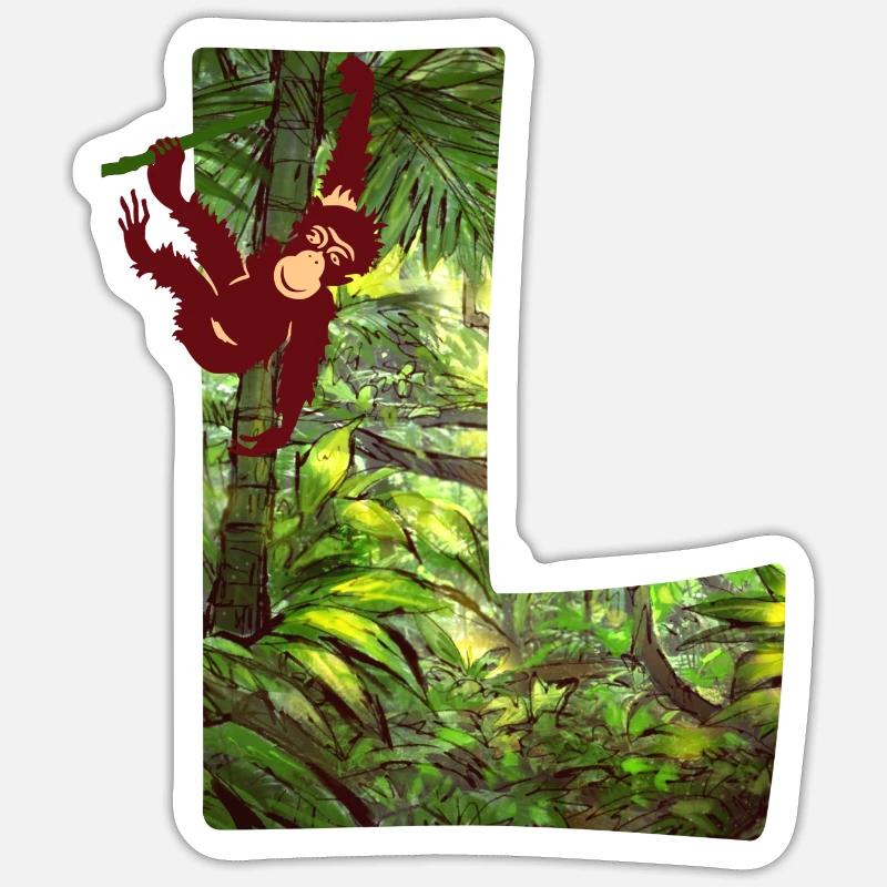 jungle with monkey l - Sticker size S (10 x 10 cm) - white matte