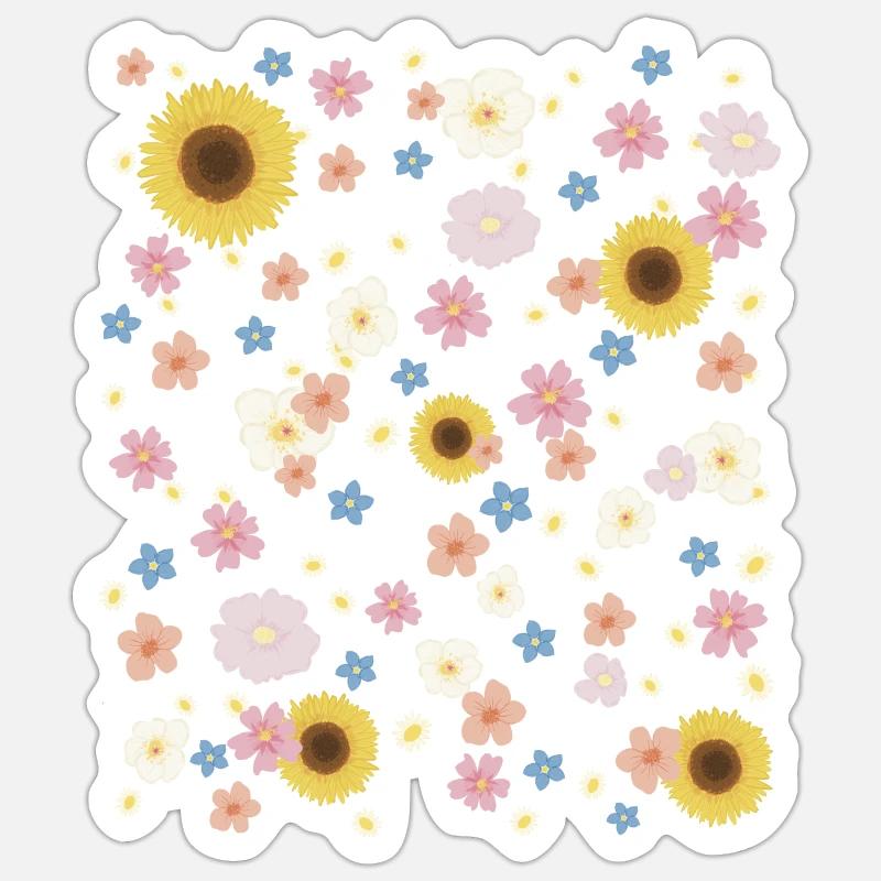 Motif de fleurs joyeux - Sticker taille S (10 x 10 cm) - blanc mat