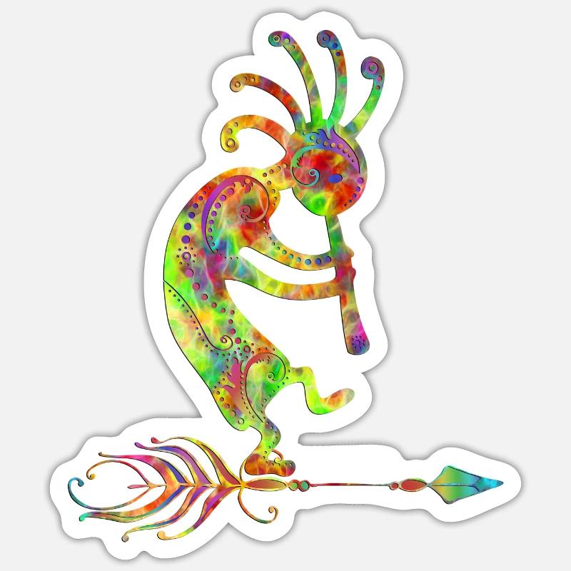 Native American Kokopelli With Feather 1 - Sticker taille S (10 x 10 cm) - blanc mat