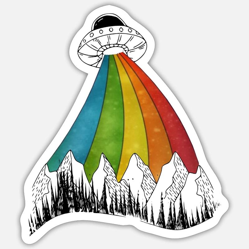 ufo regenbogen strahl - Sticker Größe S (10 x 10 cm) - Mattweiß