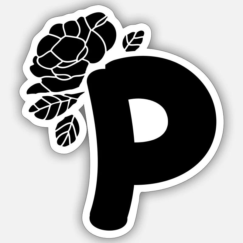 AlphabetBuchstabe P mit Blume - Sticker Größe S (10 x 10 cm) - Mattweiß