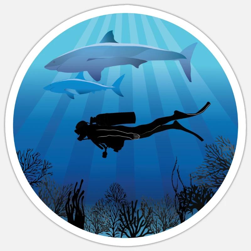 Plongeur plongeur plongeur de plongée de requin Sticker taille S (10 x 10 cm)