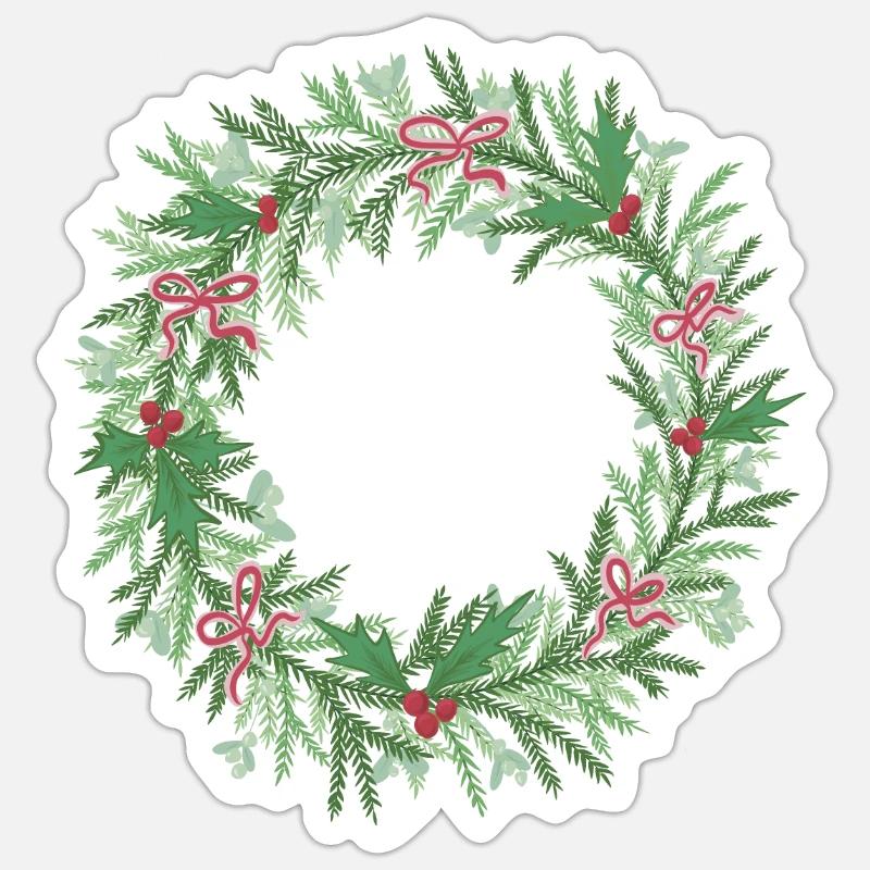 Weihnachtskranz mit roten Schleifen - Sticker Größe S (10 x 10 cm) - Mattweiß